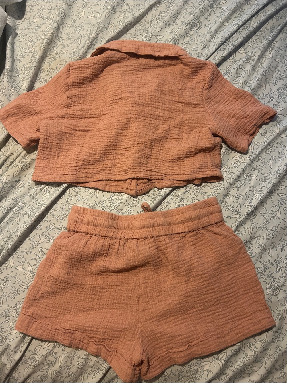 Open Front Button Crop Top & Drawstring Shorts Set - Pink - Picture 9 of 12